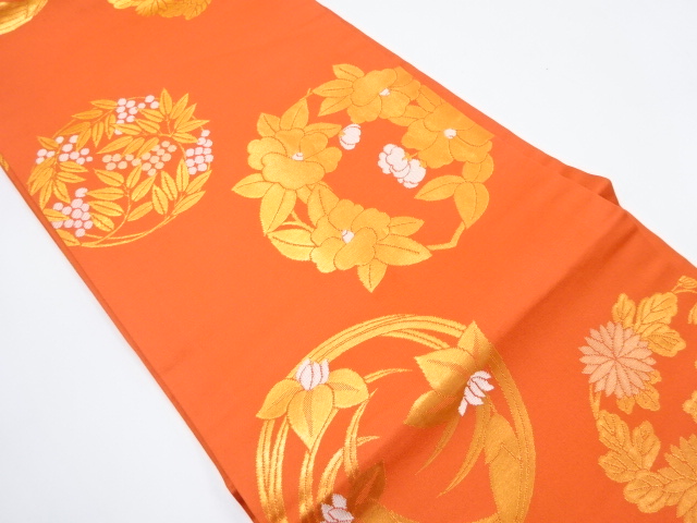 桝屋高尾謹製　花丸模様織り出し名古屋帯